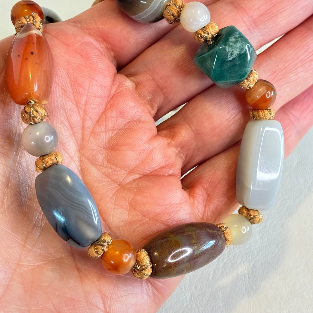 Vintage Necklace Hand Knotted Mixed Gemstone Agate Carnelian Long Strand 50" - Picture 10 of 13